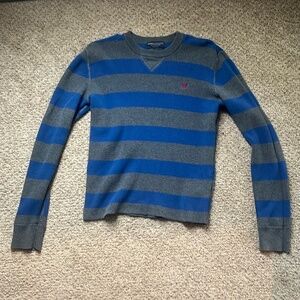 American Eagle Outfitters Men's Grey & Blue Long Sleeve Shirt - Size XS